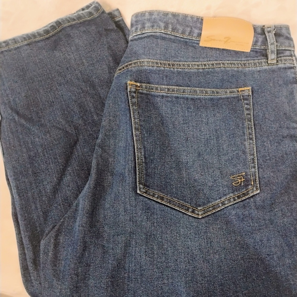 Seven7 Womens 12 Straight Leg Jeans Dark Wash Blue Denim Logo L